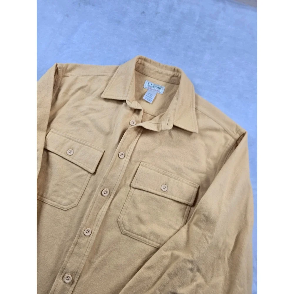 VTG LL Bean Chamois Cloth Shirt Mens Medium Regular Tan 100% Cotton Button